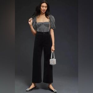 Anthropologie Maeve The Colette Cropped Wide-leg Black Corduroy Pants